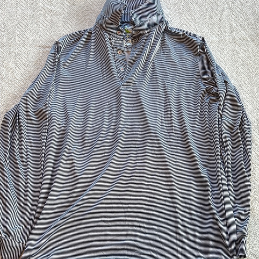 Men's Long-Sleeve Stripped Polo Shirt - white and navy
